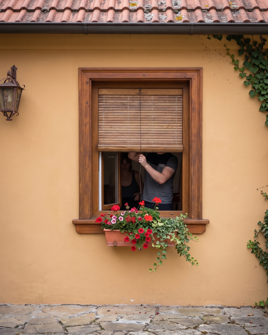 Exterior Window Blind - Brown wood